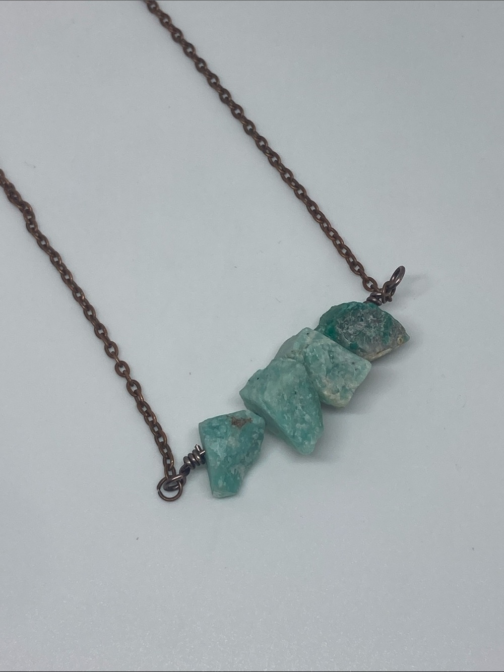 Raw Green Amazonite Stone Necklace on Copper Chain